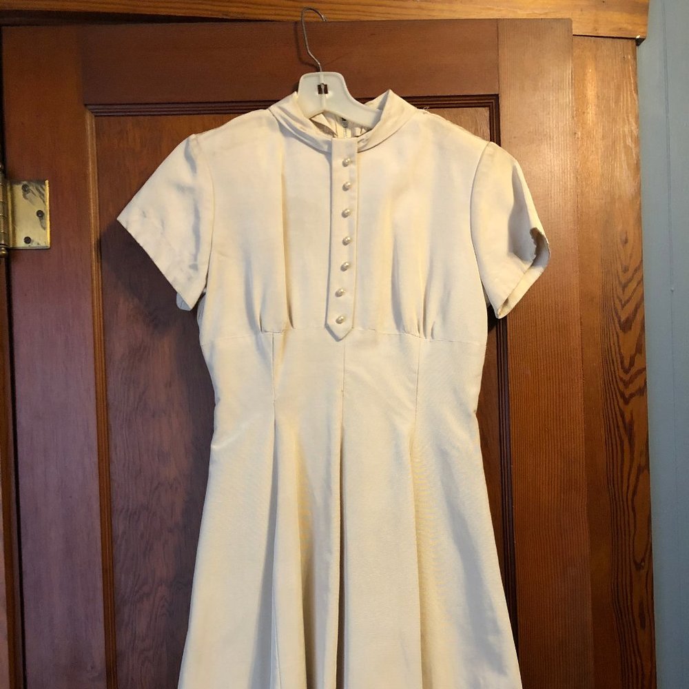 Rare Vintage Cream Fit n Flair Dress pearl buttons